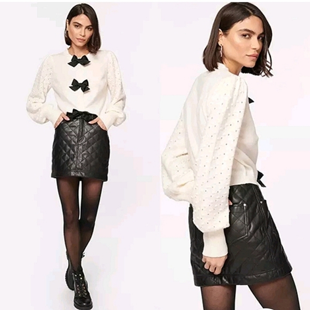Cami NYC Macy Vegan Leather Quilted Mini Skirt Women's Black Size 6